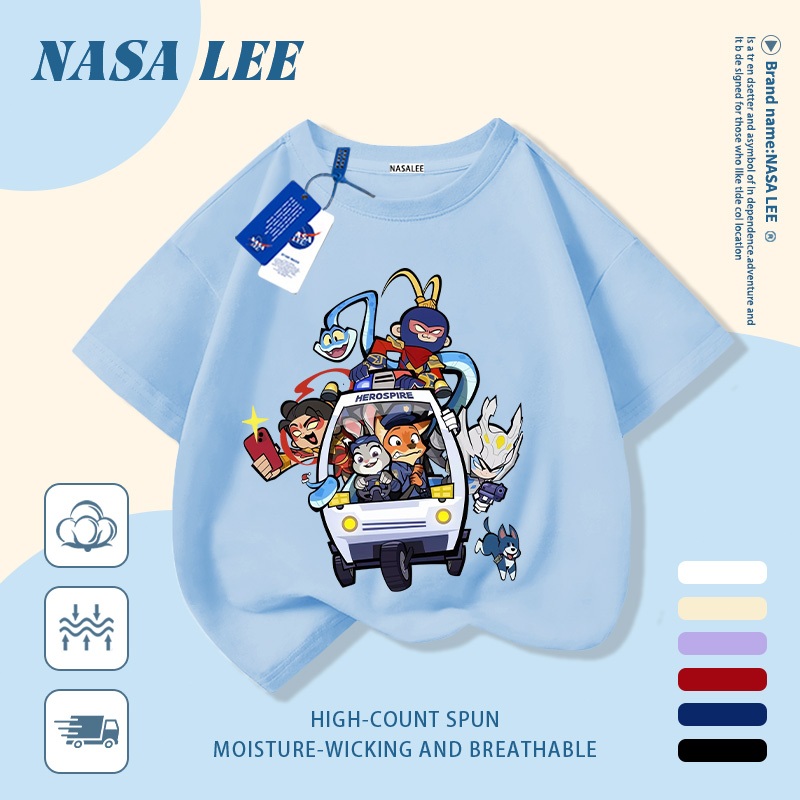 [Giao hàng trong ngày] Áo thun Cotton nguyên chất màu trắng cho trẻ em NASA Áo thun Cotton thoáng khí hoạt hình động vật ô tô in xu hướng 3-16 tuổi bé trai bé gái tay ngắn thông thường