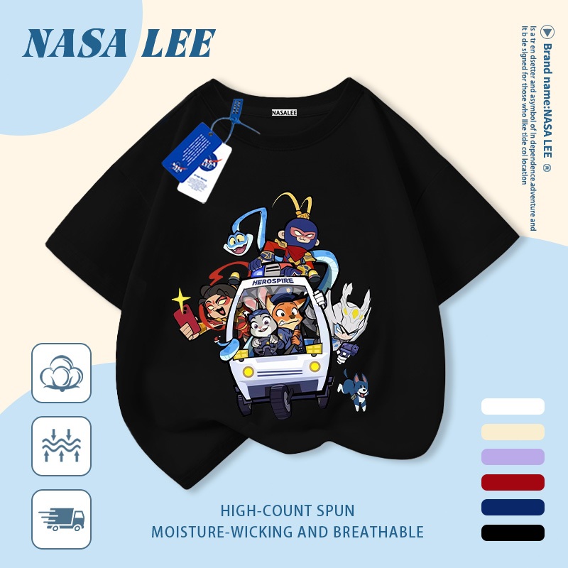 [Giao hàng trong ngày] Áo thun Cotton nguyên chất màu trắng cho trẻ em NASA Áo thun Cotton thoáng khí hoạt hình động vật ô tô in xu hướng 3-16 tuổi bé trai bé gái tay ngắn thông thường