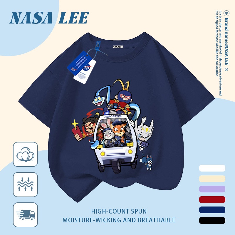[Giao hàng trong ngày] Áo thun Cotton nguyên chất màu trắng cho trẻ em NASA Áo thun Cotton thoáng khí hoạt hình động vật ô tô in xu hướng 3-16 tuổi bé trai bé gái tay ngắn thông thường