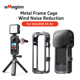 Lồng khung kim loại aMagicsn cho Insta360 X4 Vỏ bảo vệ giảm tiếng ồn gió không khí có bộ chuyển đổi từ tính hoặc túi lưu trữ Phụ kiện máy ảnh chống trầy xước
