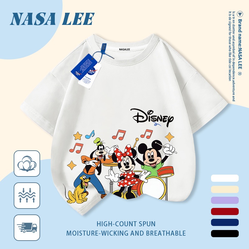 [Giao hàng trong ngày] Áo thun Cotton trắng nguyên chất thoáng khí cho trẻ em NASA Công viên động vật hoạt hình In hợp thời trang 3-16 tuổi Bé trai bé gái tay ngắn thông thường