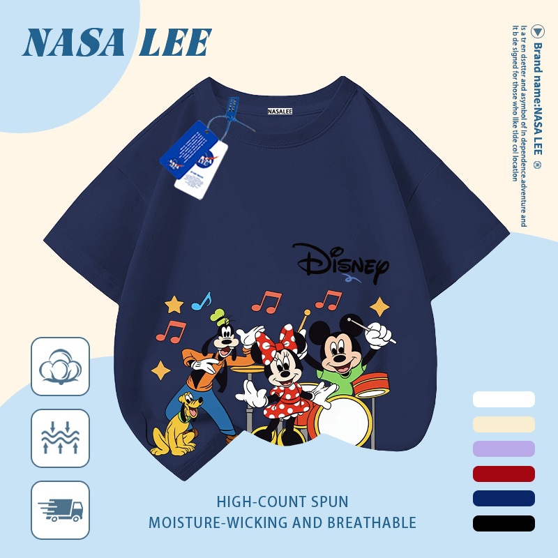 [Giao hàng trong ngày] Áo thun Cotton trắng nguyên chất thoáng khí cho trẻ em NASA Công viên động vật hoạt hình In hợp thời trang 3-16 tuổi Bé trai bé gái tay ngắn thông thường