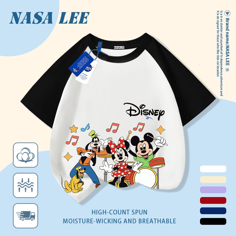 [Giao hàng trong ngày] Áo thun Cotton trắng nguyên chất thoáng khí cho trẻ em NASA Công viên động vật hoạt hình In hợp thời trang 3-16 tuổi Bé trai bé gái tay ngắn thông thường