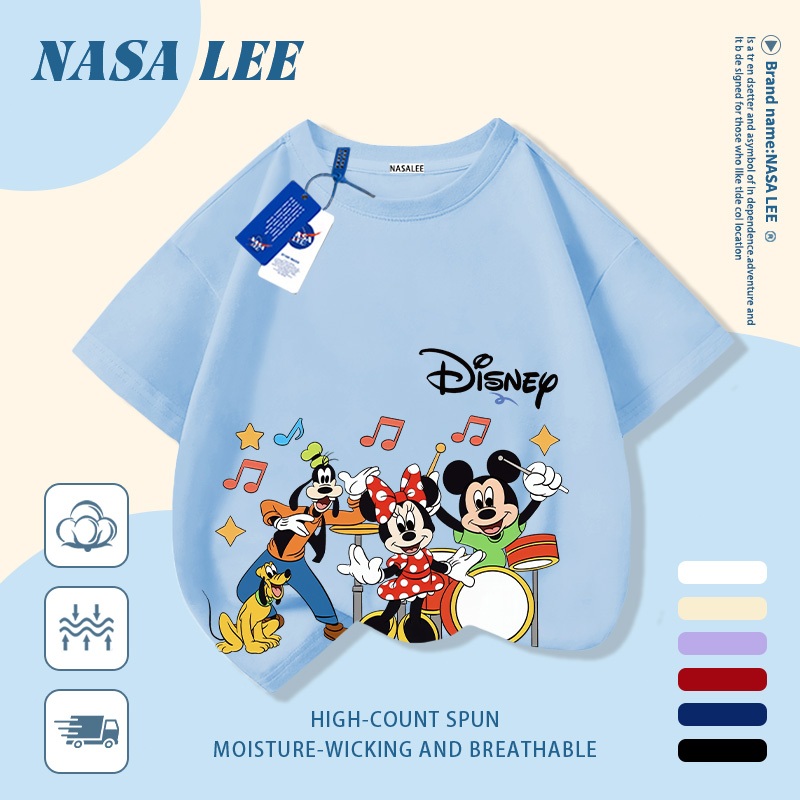 [Giao hàng trong ngày] Áo thun Cotton trắng nguyên chất thoáng khí cho trẻ em NASA Công viên động vật hoạt hình In hợp thời trang 3-16 tuổi Bé trai bé gái tay ngắn thông thường