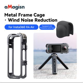 Lồng khung kim loại aMagicsn cho Insta360 X4 Vỏ bảo vệ giảm tiếng ồn gió không khí có bộ chuyển đổi từ tính hoặc túi lưu trữ Phụ kiện máy ảnh chống trầy xước