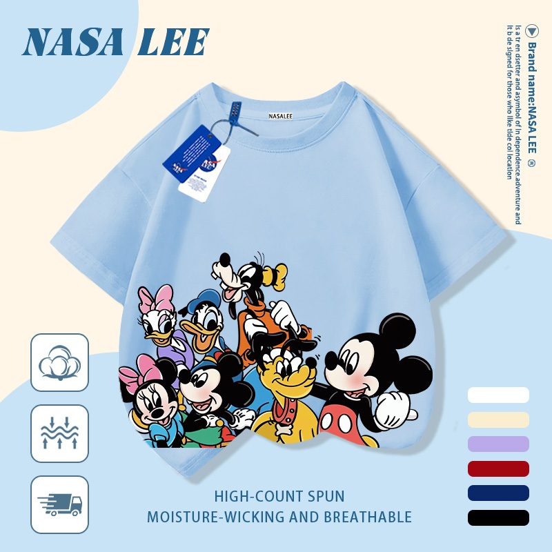 [Giao hàng trong ngày] Áo thun Cotton nguyên chất màu trắng cho trẻ em NASA Áo thun Cotton thoáng khí Động vật gia đình Hoạt hình In hình hợp thời trang 3-16 tuổi Bé trai bé gái tay ngắn thông thường