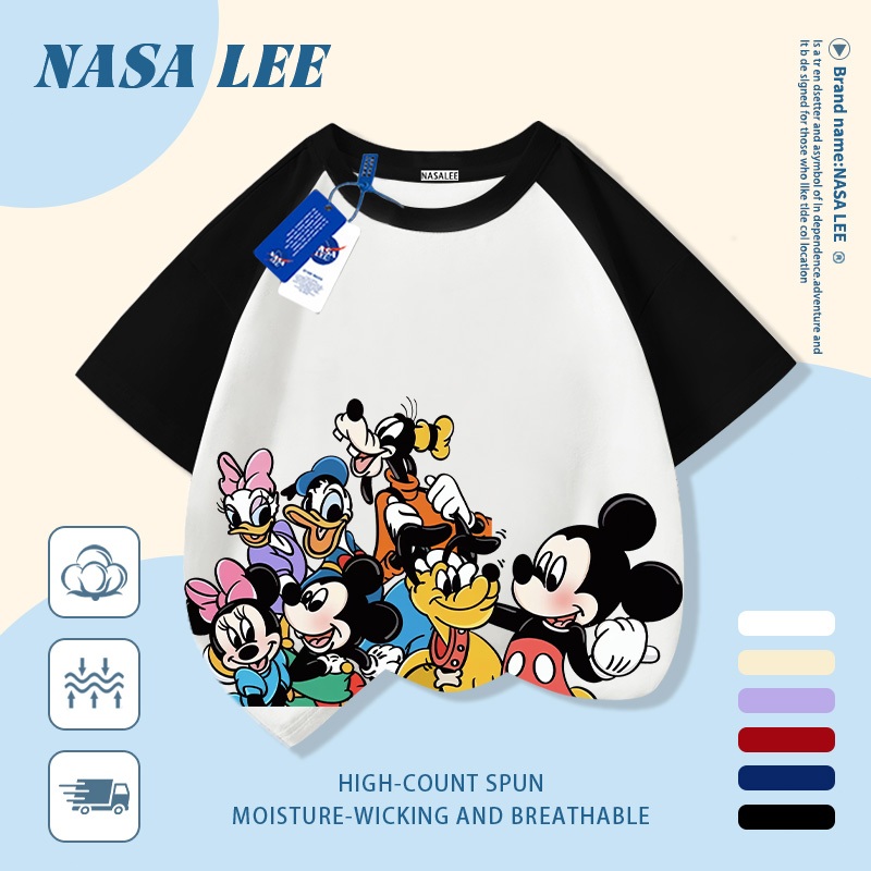 [Giao hàng trong ngày] Áo thun Cotton nguyên chất màu trắng cho trẻ em NASA Áo thun Cotton thoáng khí Động vật gia đình Hoạt hình In hình hợp thời trang 3-16 tuổi Bé trai bé gái tay ngắn thông thường
