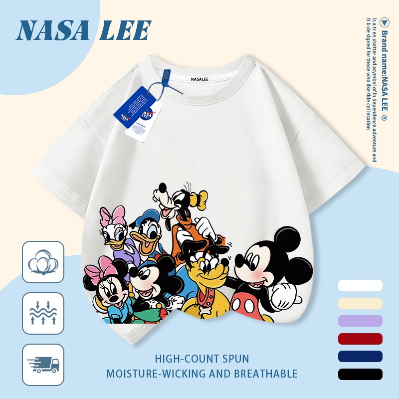 [Giao hàng trong ngày] Áo thun Cotton nguyên chất màu trắng cho trẻ em NASA Áo thun Cotton thoáng khí Động vật gia đình Hoạt hình In hình hợp thời trang 3-16 tuổi Bé trai bé gái tay ngắn thông thường