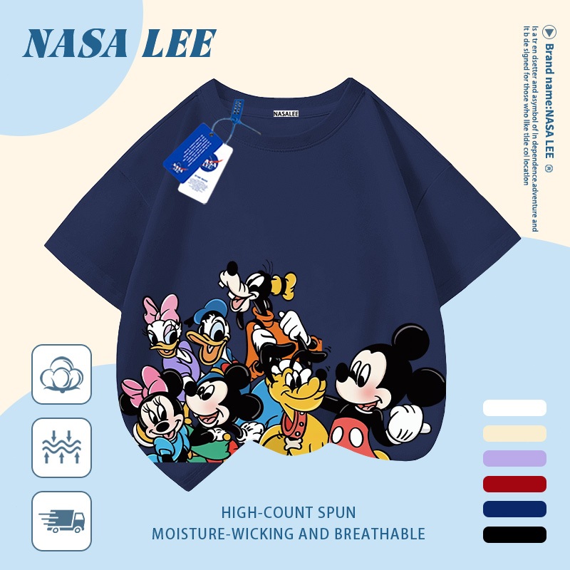 [Giao hàng trong ngày] Áo thun Cotton nguyên chất màu trắng cho trẻ em NASA Áo thun Cotton thoáng khí Động vật gia đình Hoạt hình In hình hợp thời trang 3-16 tuổi Bé trai bé gái tay ngắn thông thường