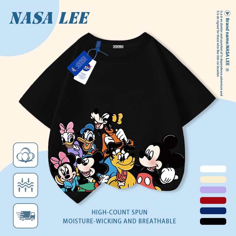 [Giao hàng trong ngày] Áo thun Cotton nguyên chất màu trắng cho trẻ em NASA Áo thun Cotton thoáng khí Động vật gia đình Hoạt hình In hình hợp thời trang 3-16 tuổi Bé trai bé gái tay ngắn thông thường
