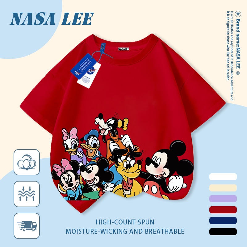 [Giao hàng trong ngày] Áo thun Cotton nguyên chất màu trắng cho trẻ em NASA Áo thun Cotton thoáng khí Động vật gia đình Hoạt hình In hình hợp thời trang 3-16 tuổi Bé trai bé gái tay ngắn thông thường