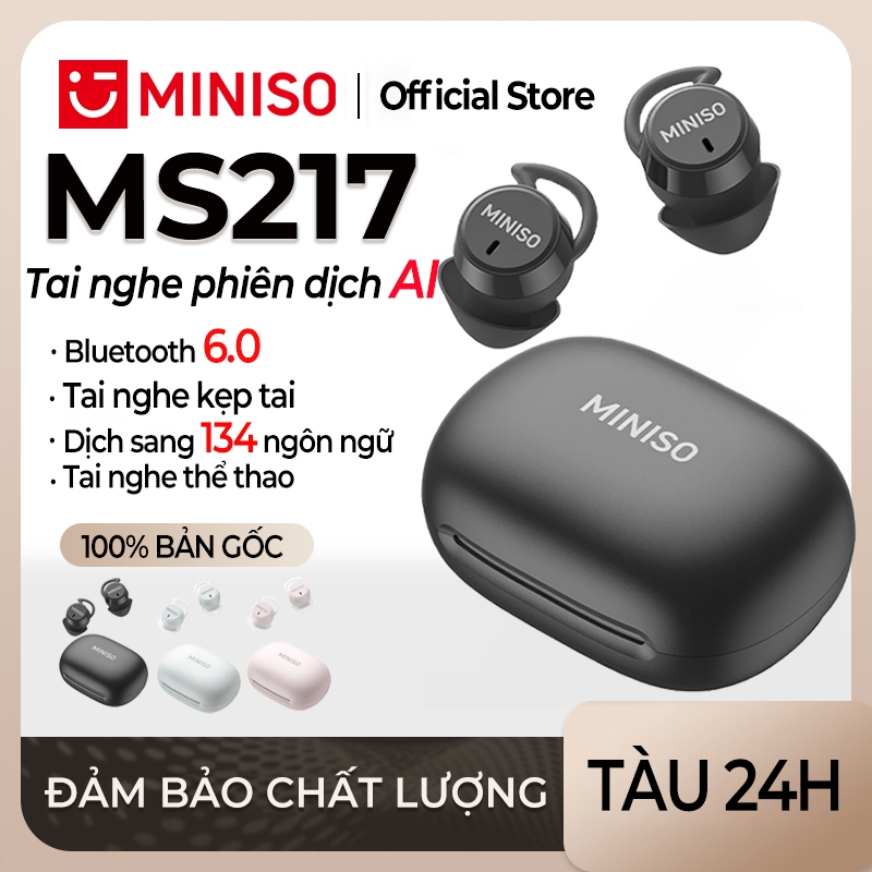 MINISO MS217 Tai nghe dịch thuật AI Tai nghe Bluetooth 6.0 Hỗ trợ dịch 134 ngôn ngữ Chống ồn ENC Micro thu âm trong trẻo Chống nước IPX5 Âm thanh Hi-Fi Độ trễ thấp Tai nghe chuyên dụng cho Gaming