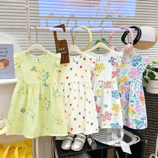 MuyoNowo Bé Gái Mùa Hè In Hoa Váy Tencel Viscose Ruffle Không Tay Trẻ Em
