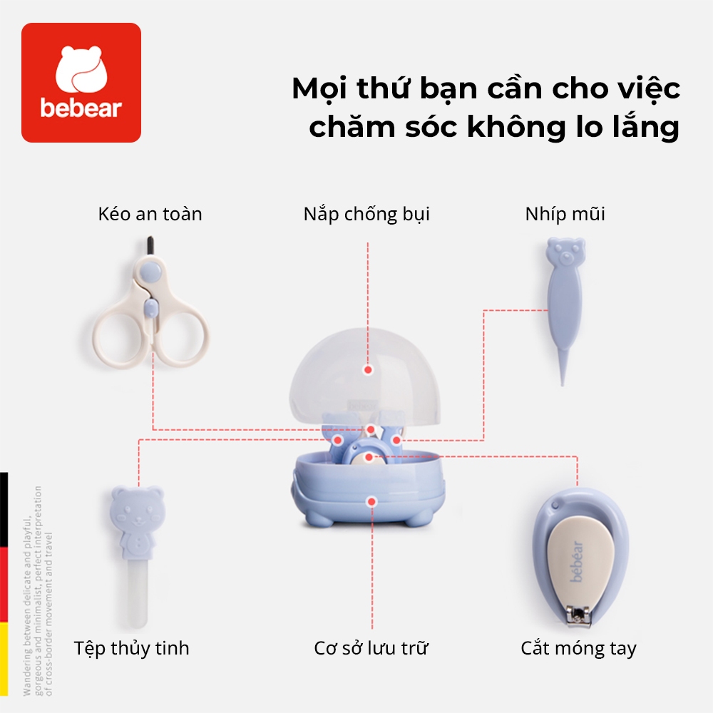 Bộ Cắt Móng Tay Cho Bé Bebear An Toàn Cho Trẻ Sơ Sinh Kèm Kéo Dũa Chống Kẹp Thịt