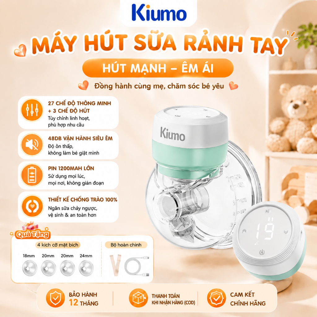 KIUMO Máy Hút Sữa Đơn Không Dây, Máy Hút Sữa Rảnh Tay 9/15 Cấp Độ Matxa, Kích Thích Sữa Cực Kỳ Tiện Lợi