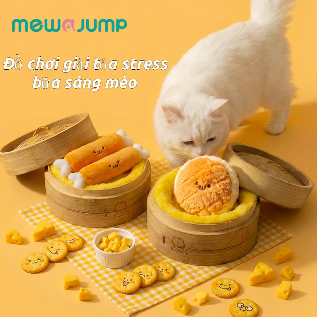 MewaJump Đồ Chơi Mèo  – Có Âm Thanh Vui Tai, Vải Nhung Mềm Cao Cấp, Giúp Mèo Cắn Gặm Làm Sạch Răng