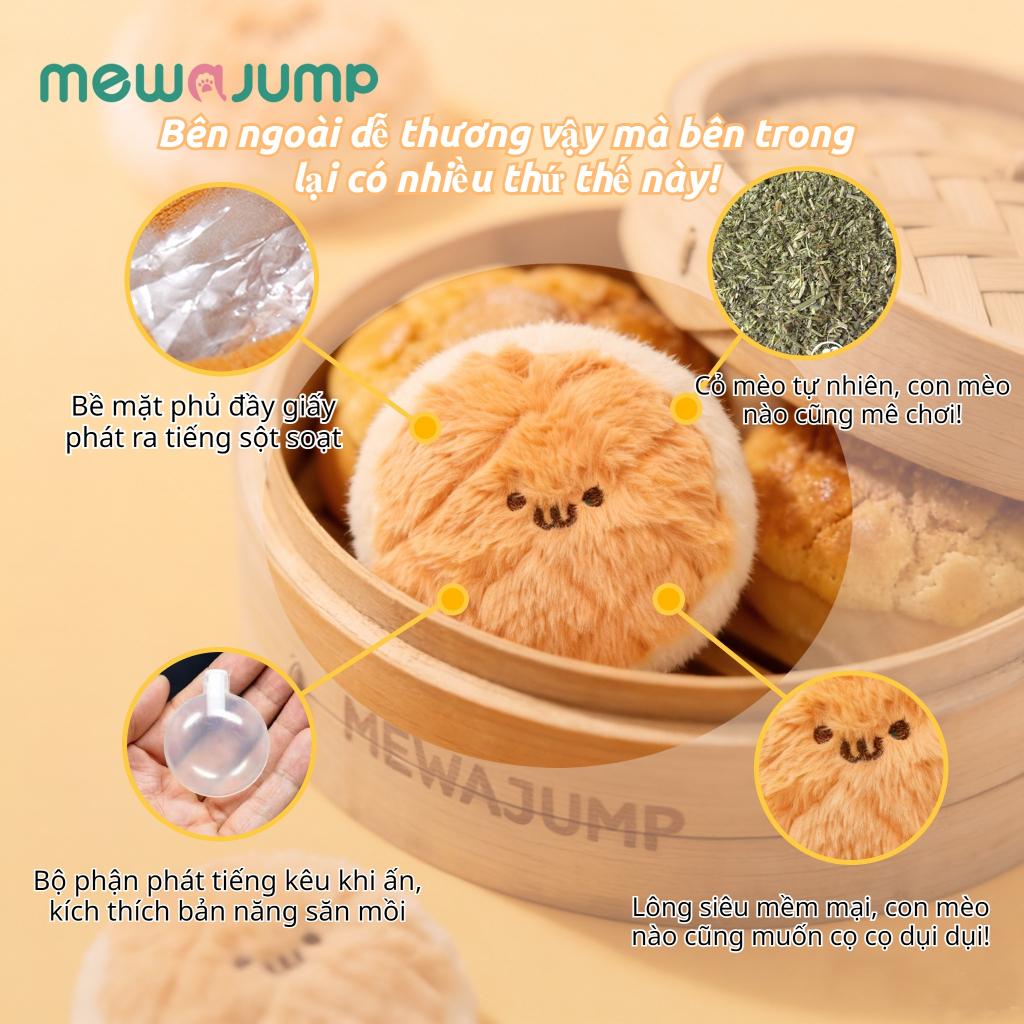 MewaJump Đồ Chơi Mèo  – Có Âm Thanh Vui Tai, Vải Nhung Mềm Cao Cấp, Giúp Mèo Cắn Gặm Làm Sạch Răng