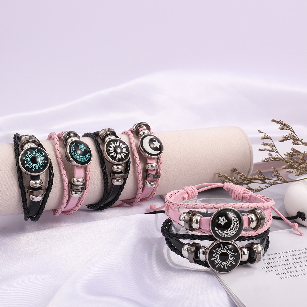 Nhà Máy Thời Trang 2 Chiếc Túi Dạ Quang Đôi Mặt Trời Mặt Trăng Vòng Tay Có Thể Điều Chỉnh Màu Đen Tình Bạn Vòng Tay Lãng Mạn Trang Sức Thời Trang Quà Tặng Sinh Nhật QrhYK