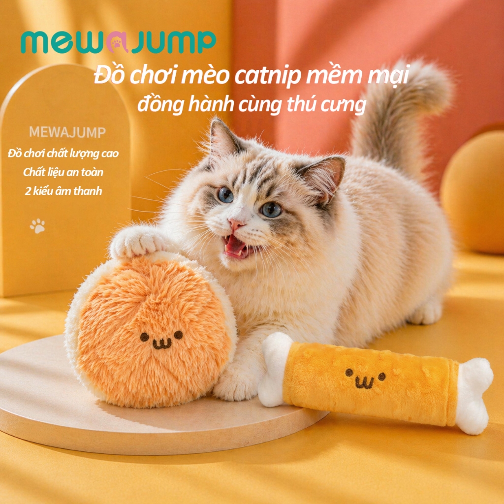 MewaJump Đồ Chơi Mèo  – Có Âm Thanh Vui Tai, Vải Nhung Mềm Cao Cấp, Giúp Mèo Cắn Gặm Làm Sạch Răng