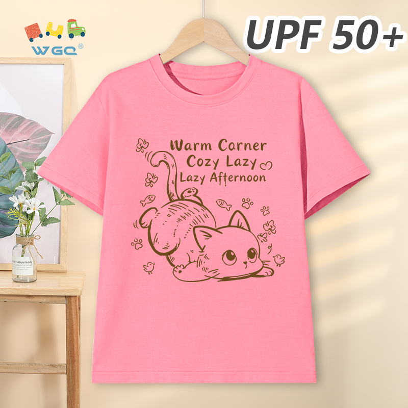 W.G.Q Áo thun bé gái，phong cách mới mùa hè có chức năng chống nắng UPF50 +，mát mẻ thoải mái，thoáng khí thấm mồ hôi có in