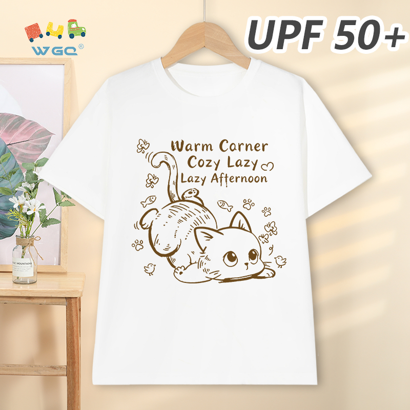 W.G.Q Áo thun bé gái，phong cách mới mùa hè có chức năng chống nắng UPF50 +，mát mẻ thoải mái，thoáng khí thấm mồ hôi có in
