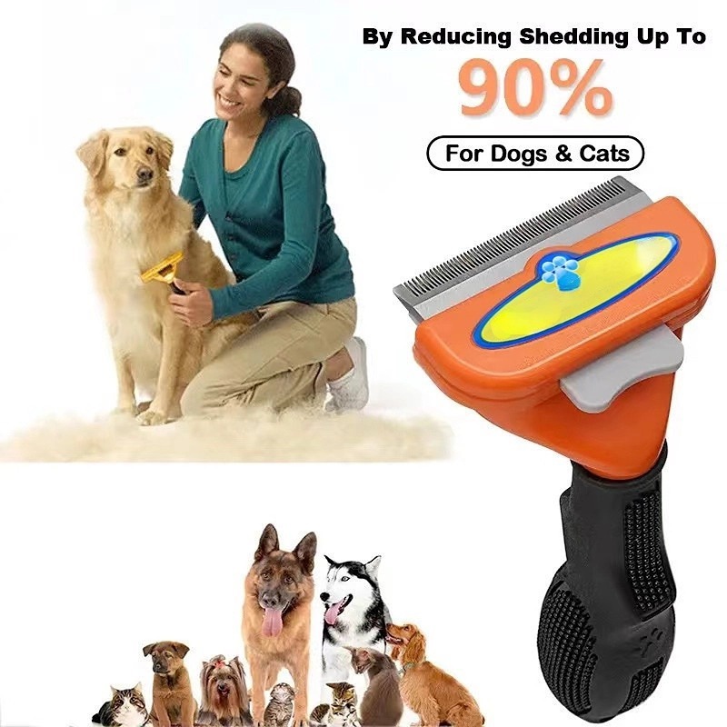 DeShedding Tool cho chó mèo, Lược chải tẩy lông để tẩy lông thú cưng rụng lông chải lông