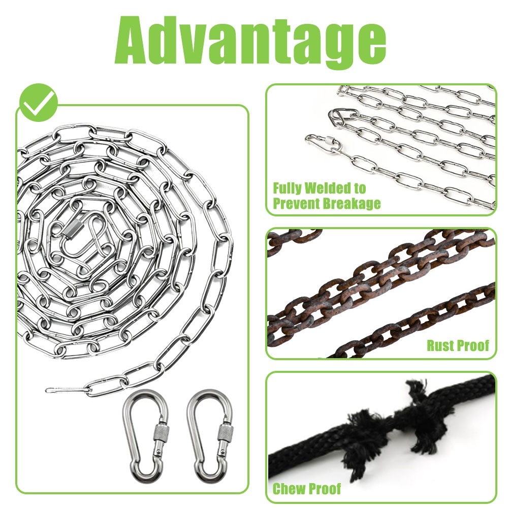Dây xích chó bằng thép không gỉ 304 hạng nặng Dây xích nhai kim loại có 2 khóa Carabiners 2.5mm 3mm 4mm ngoài trời cho thú cưng