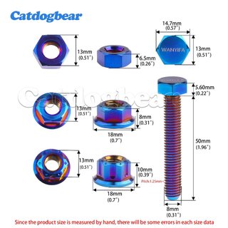 Catdogbea Titanium M8x50mm Bộ điều chỉnh xích Bu lông & Đai ốc 1.25 Pitch Đầu lục giác bên ngoài có dấu căn chỉnh cho trục sau xe máy​
