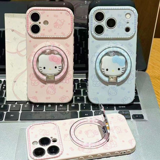 Ốp điện thoại gương xoay 360 độ dễ thương Hello Kitty Cat cho iPhone 17Promax 11 12 13 14 15 16 Pro Max 15Plus Vỏ silicon mềm chống sốc cho nữ