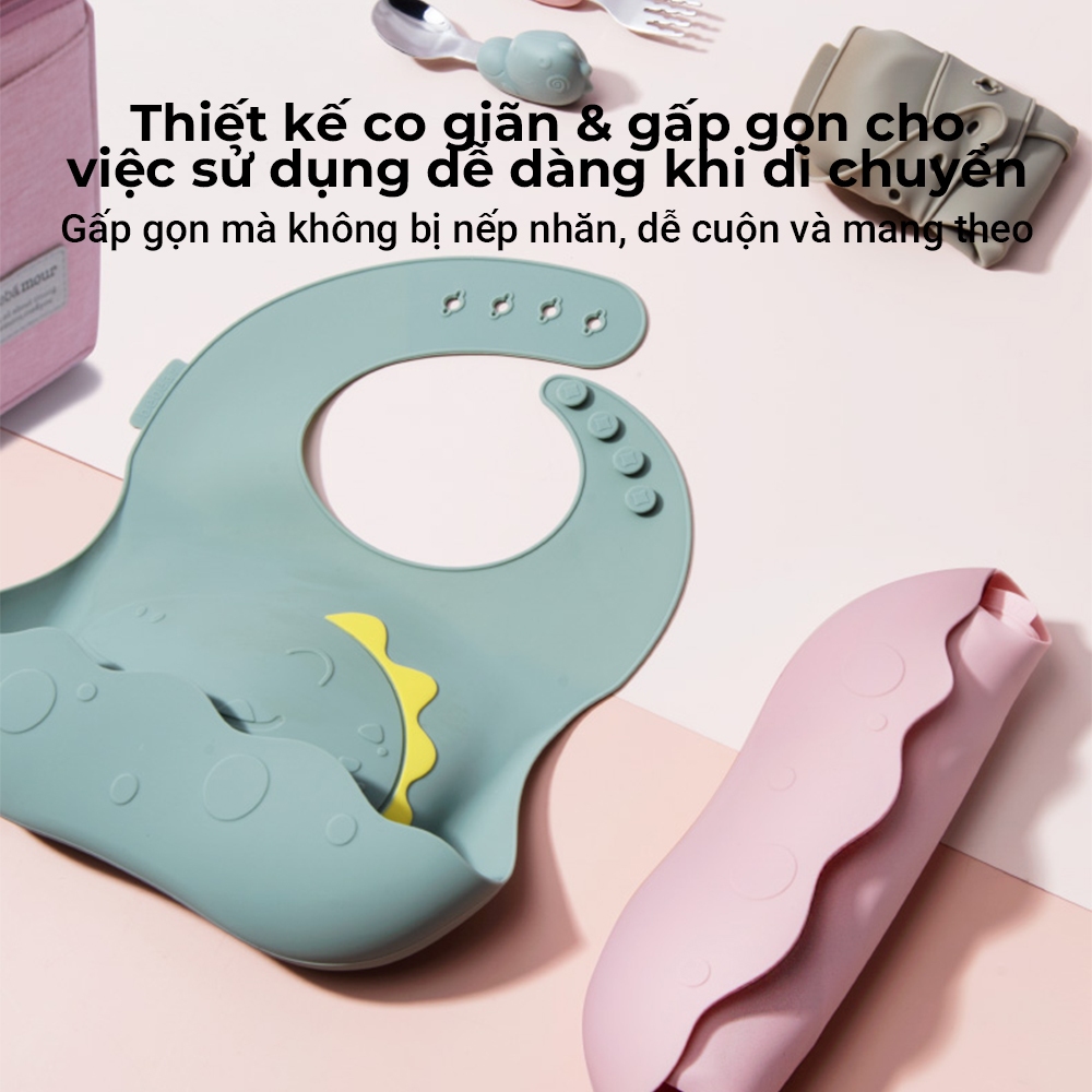 Yếm Ăn Silicone Cho Bé Bebear Chống Thấm Nước Mềm Mại Cho Trẻ Sơ Sinh