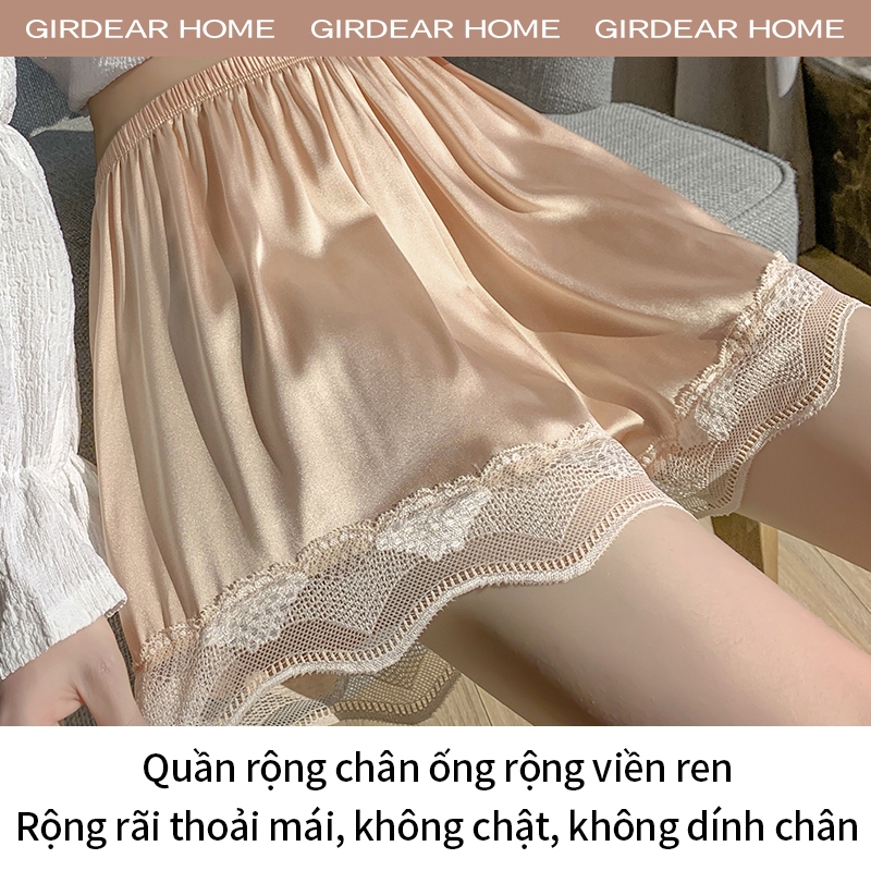 Girdear Home Quần Soóc Mùa Hè Rộng Mỏng Ren Lụa Mát Chống Hở Satin Không Xắn Mặc Ở Nhà Quần Lót Short,7611AE06