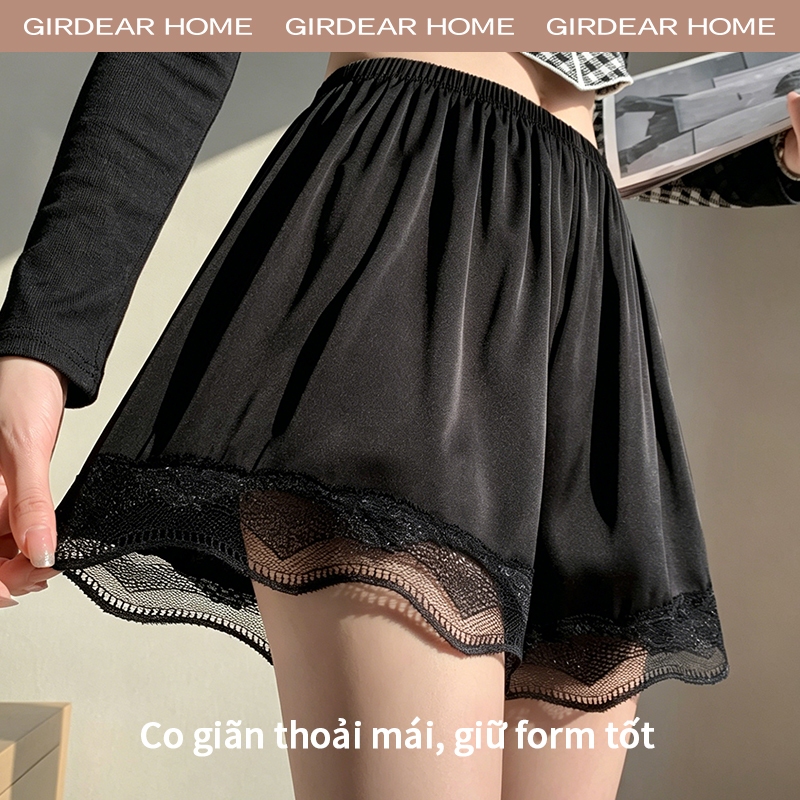 Girdear Home Quần Soóc Mùa Hè Rộng Mỏng Ren Lụa Mát Chống Hở Satin Không Xắn Mặc Ở Nhà Quần Lót Short,7611AE06
