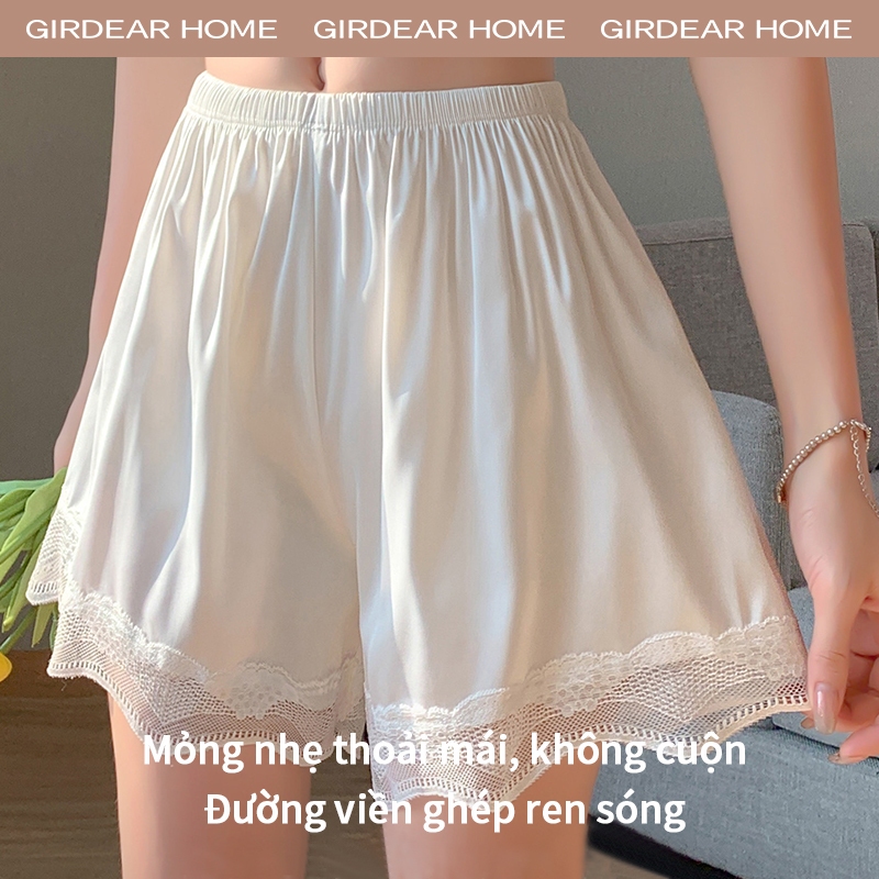 Girdear Home Quần Soóc Mùa Hè Rộng Mỏng Ren Lụa Mát Chống Hở Satin Không Xắn Mặc Ở Nhà Quần Lót Short,7611AE06