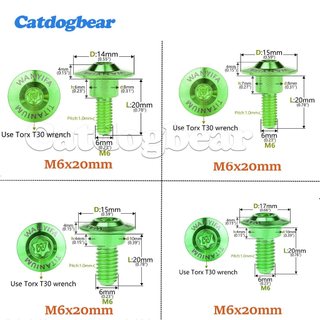 Catdogbear M6x11-15mm Titan Bolt Torx Bolt cho xe máy Dây buộc ô đầu ô ở bước bướm