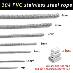 Dây thép mềm phủ PVC 304 Dây 1-6mm Chiều dài 10m-50m Dây phơi quần áo bằng thép không gỉ Dawai cho ban công