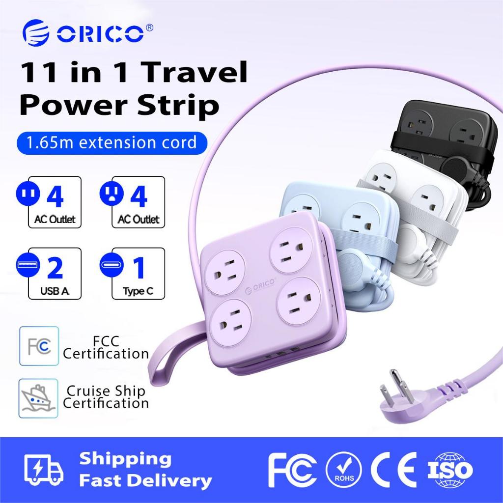 ORICO US Plug - Dải nguồn du lịch 1.65M Ổ cắm dây nối dài Ổ cắm di động có USB A Type C (AP3-8A)