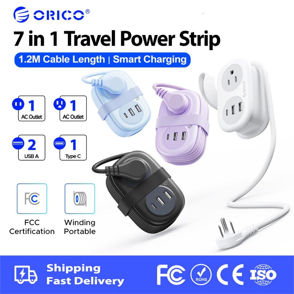 ORICO US Plug - Dây nối dài di động dải nguồn du lịch với 2 ổ cắm 2AC Cổng 2USB-A Cổng 1USB-C (AP3-2A) *