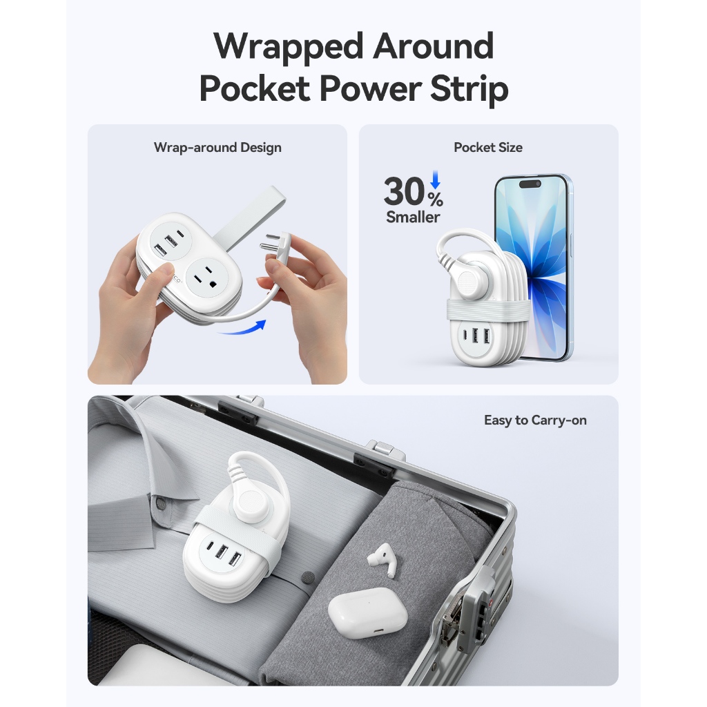 ORICO US Plug - Dây nối dài di động dải nguồn du lịch với 2 ổ cắm 2AC Cổng 2USB-A Cổng 1USB-C (AP3-2A) *