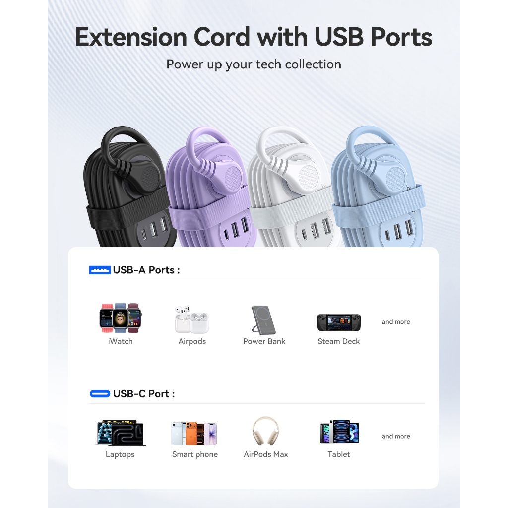 ORICO US Plug - Dây nối dài di động dải nguồn du lịch với 2 ổ cắm 2AC Cổng 2USB-A Cổng 1USB-C (AP3-2A) *