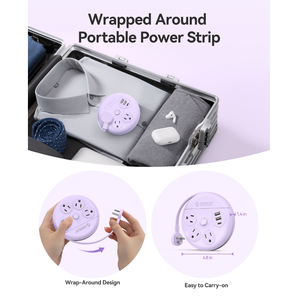 ORICO US Plug - Dây nối dài di động có cổng USB Cáp gói để cắm trại ngoài trời Văn phòng tại nhà (OR-3A-US)