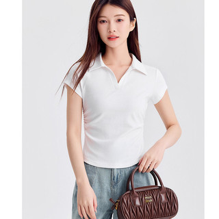 [MIZIQI] Áo thun ngắn tay cổ POLO màu trơn mùa hè dành cho nữ, Áo ngắn tay hẹp xếp li