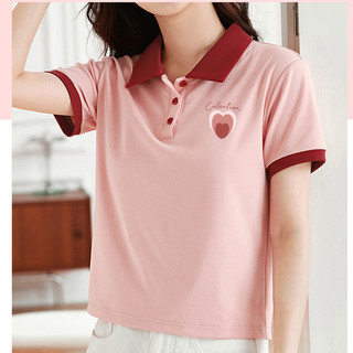 [MIZIQI] Áo thun ngắn tay cổ polo mùa hè dành cho nữ, Áo thun ngắn tay cổ áo màu tương phản