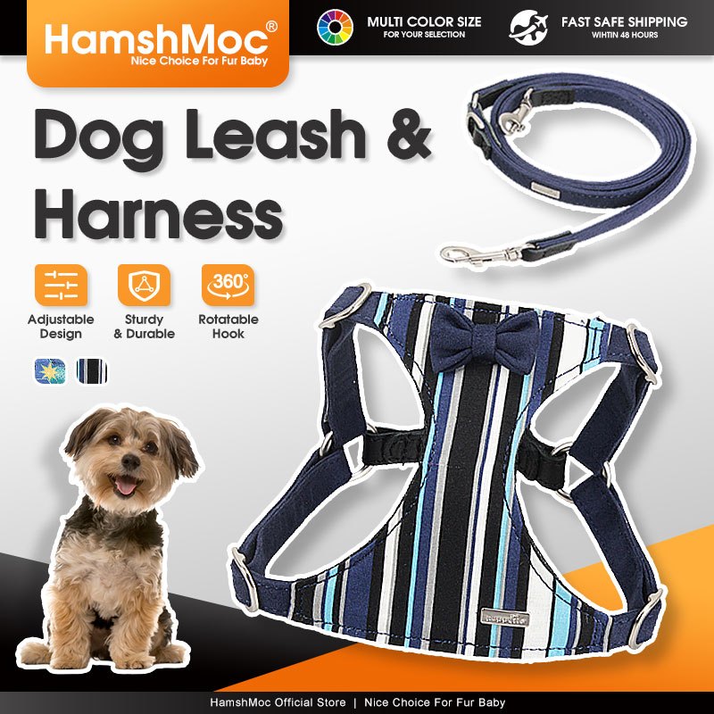 HamshMoc Bộ dây nịt và dây xích cho chó có thể điều chỉnh Dây nịt thú cưng mềm Dây xích đa chức năng bền bỉ cho chó nhỏ vừa