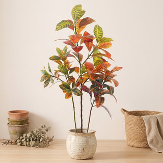 Cây Croton nhân tạo - Lá giả đa dạng thực tế cho phòng khách gia đình, văn phòng & trang trí nhiệt đới
