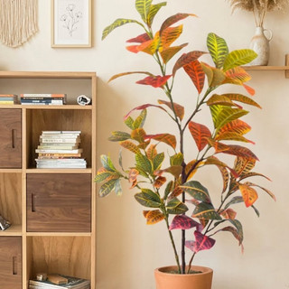 Cây Croton nhân tạo - Lá giả đa dạng thực tế cho phòng khách gia đình, văn phòng & trang trí nhiệt đới