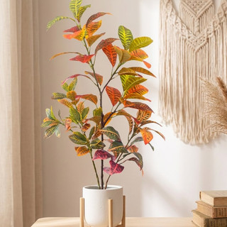 Cây Croton nhân tạo - Lá giả đa dạng thực tế cho phòng khách gia đình, văn phòng & trang trí nhiệt đới