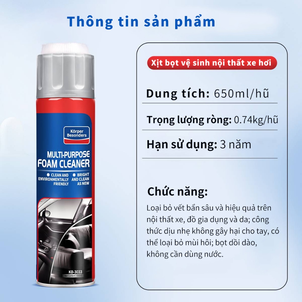 ((Ủy quyền chính hãng) Chất tẩy rửa bọt nội thất ô tô Không cần lau ghế da thật được sử dụng đặc biệt Tiện dụng được tân trang lại