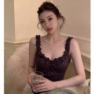 Tinh Khiết Desire Phong Cách Màu Tím Ren Không Tay Camisole Nữ Mùa Hè Độc Đáo Đẹp Slimfit Slimmer Nhìn Gợi Cảm Hot Girl Top