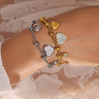 Vàng 18K Thép Titan Quyến Rũ Trái Tim Vòng Tay Kim Cương Giả Trang Sức Thời Trang Không Tanish Phụ Kiện