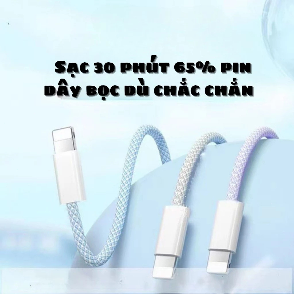 LUOBR [Bộ sạc nhanh lP PD20W] Sạc nhanh + Cáp sạc nhanh nhẹ, Cáp dài 1m, Cáp bện 5 màu, An toàn, Cho lP6 - lP14 pro max